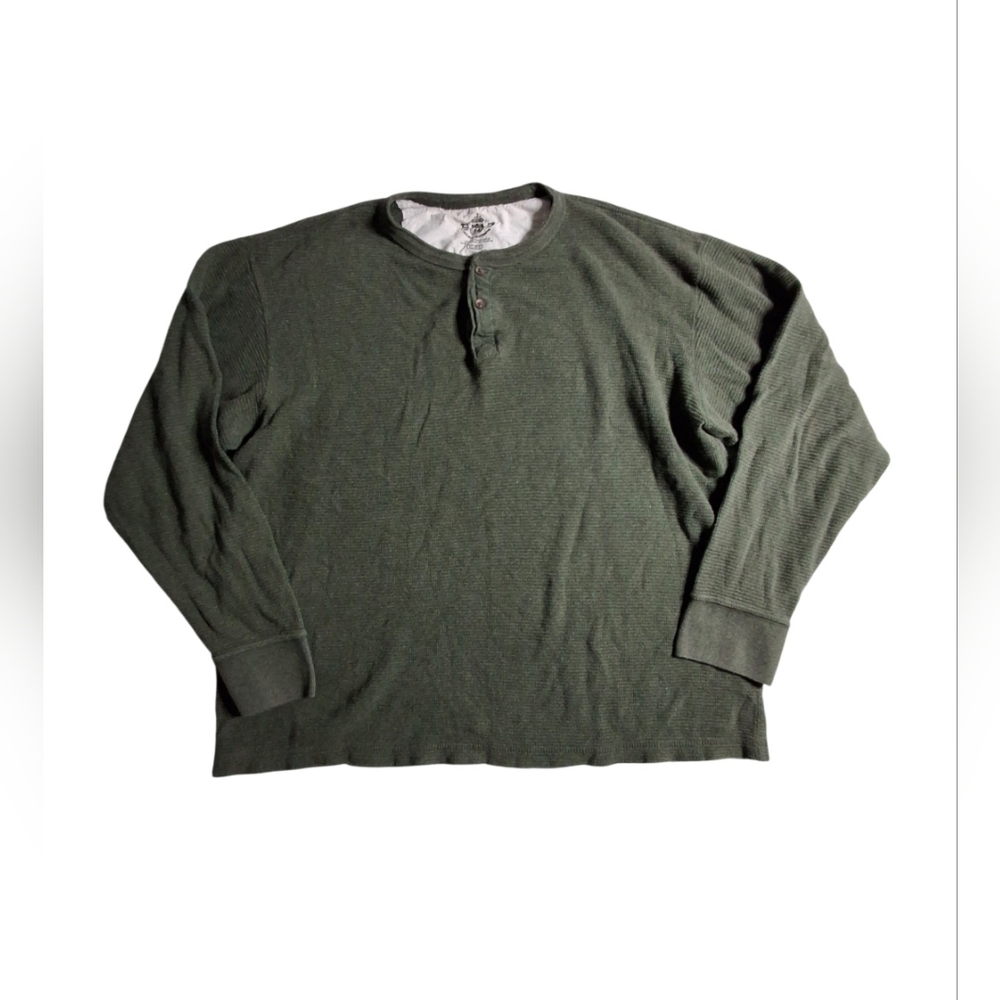 Route 66 Henley Mens Size XL Green Long Sleeve 2 Button Casual